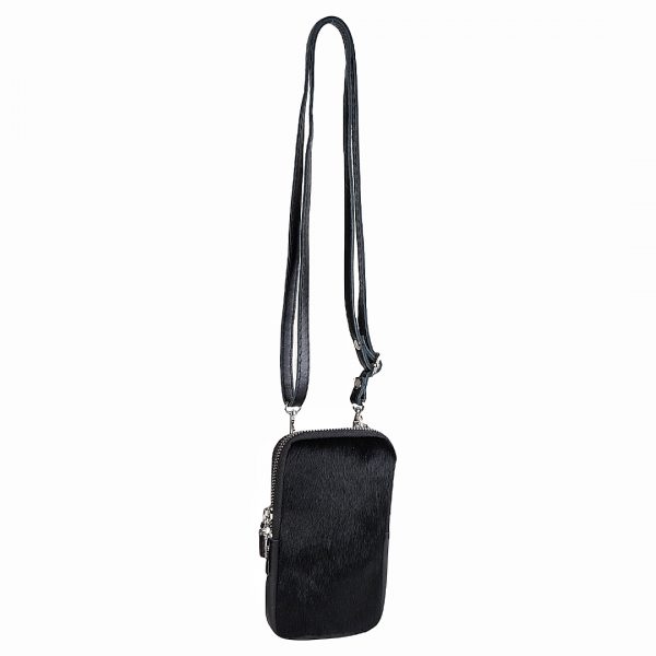 telefon taske med pels, telefon taske i læder, lædertaske til telefon, lille telefontaske, lille telefon taske