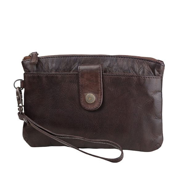 håndtaske i læder, lædertaske, clutch taske i læder, taske med håndledsrem, lædertaske, læder taske