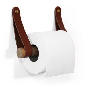 toiletrulleholder, holder til toiletpapir, toiletrulleholde egetræ, toiletrullholder læder, boligindretnind, badeværelse