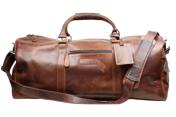 duffel bag i brun læder, rejsetaske i læder, weekendtaske i læder, lædertaske rejsetaske