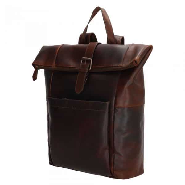 læder rygsæk med foldet top, rygsæk i læder, rygsæk med plads til bærbar, arbejdstaske, rejsetaske, hverdagstaske