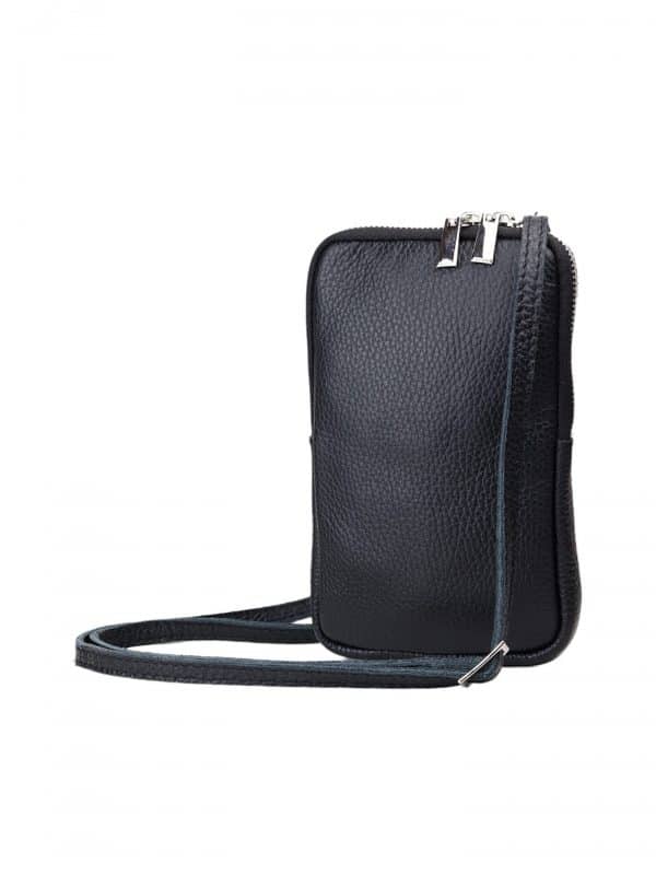 lille crossbody taske i italiensk læder, lædertaske, skuldertaske, lille sort taske