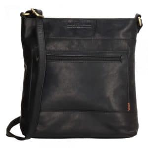 Crossbody taske i læder, lædertaske, sort skuldertaske, aflang lædertaske