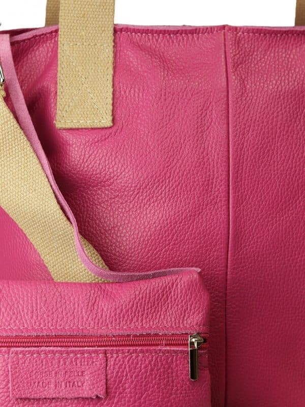 Stor lædertaske, taske i italiensk læder, shopper i læder, to tasker i læder, lille og stor taske