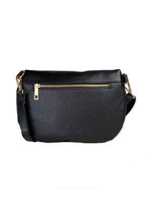 sort bumbag i læder, sort læder humbag, bæltetaske i læder, bumbag i italiensk læder, crossbody taske i læder, sort crossbody taske