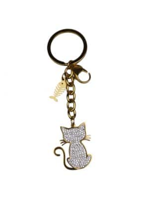 Bag charm kat, bag charm kat i similsten, taskepynt med kat, taskepynt lille kat, feminin taskepynt, pynt til nøglering, nøglering