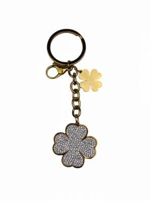 Bag charm firkløver, taskepynt firkløver, taskepynt, bag charm, taske accessory, taske trend, nøglering, pynt til nøglering, pynt til taske.