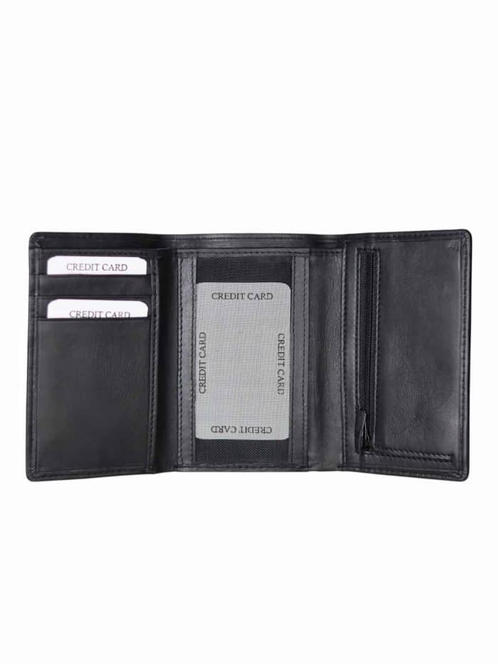 tre-fløjet herrepung i læder, læderpung med lynlåsrum, herrepung med lynlåsrum til mønter, klassisk herrepung, baglomme-pung til mænd