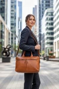 Arbejdstaske i læder, flot lædertaske til computer, computertaske i læder, rummelig arbejdstaske, rummelig computertaske.