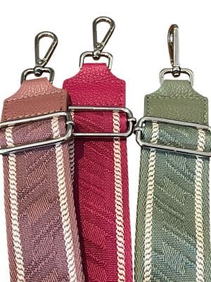 enkel taskerem, taskerem med tynd stribe, taskerem med lys kant, lila taskerem, pink taskerem, grøn taskerem