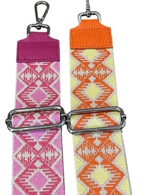 taskerem, accessory, accessories, taskepynt, justerbar taskerem, aftagelig taskerem, mønstret taskerem, gul taskerem, orange taskerem, pink taskerem