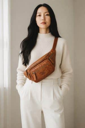 Bumbag i læder med forlomme, bumbag i læder, læder bumbag, bæltetaske i læder, læder bæltetaske, crossbody taske i læder
