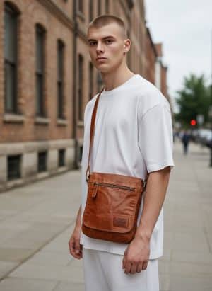 crossbody taske i læder med klap, crossbody taske i vasket læder, lædertaske med lang rem, crossbody taske i læder med justerbar skulderrem