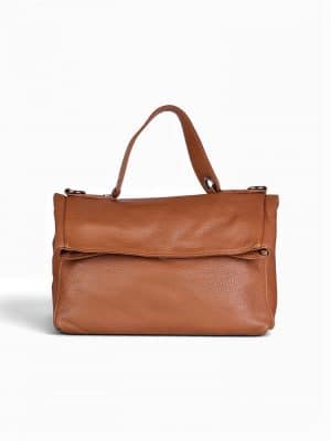 Taske i italiensk læder med klap, skuldertaske i italiensk læder, crossbody taske i italiensk læder, enkel skuldertaske i læder, dametaske i læder