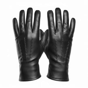 Herrehandske i lammeskind, blød herrehandske i skind, skindhandske til herrer, herrehandske med fleece-for, smal herrehandske,